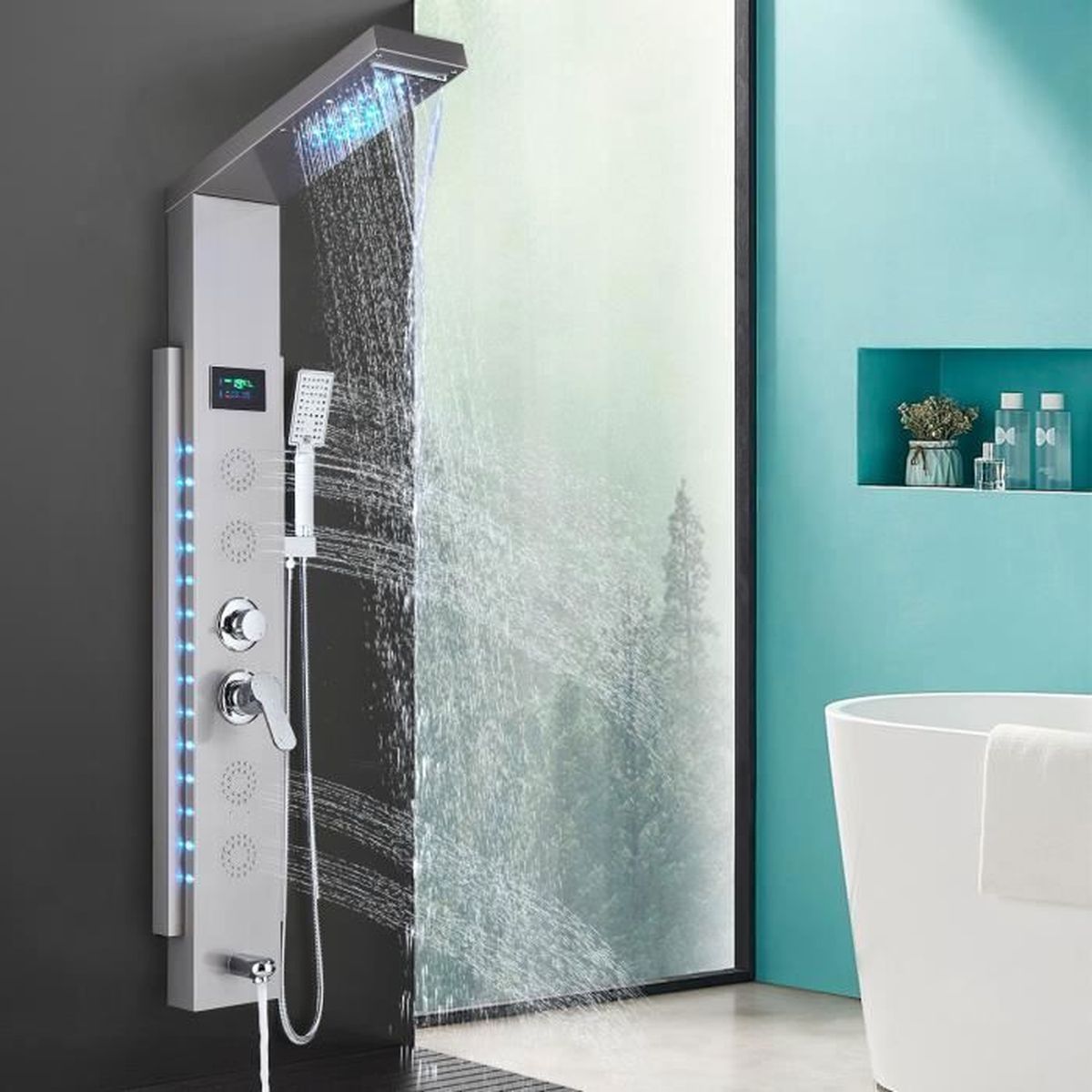 Panneau Colonne de Douche Hydromassante en Acier Inox avec Microjets