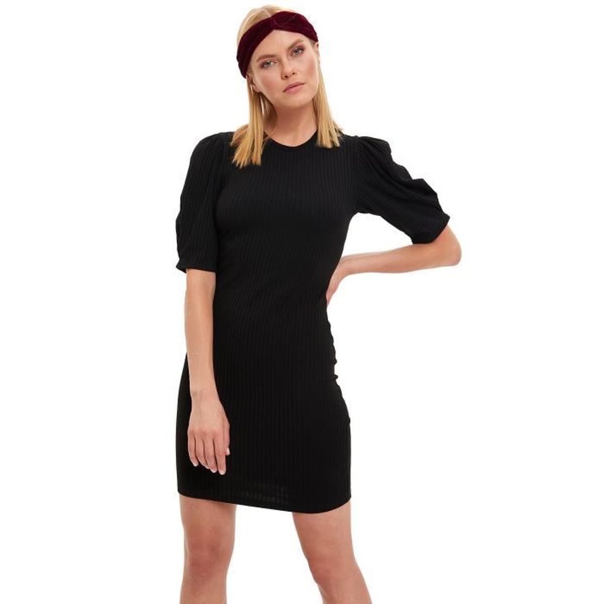 Defacto Robe Basic Noire Avec Manches Volantes Noir Cdiscount Pret A Porter