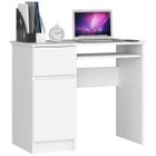 Bureau d'ordinateur AKORD gauche PIKSEL Blanc 90 cm 1 porte 1 tiroir façade Blanche 3 étagères 90x50x77 cm