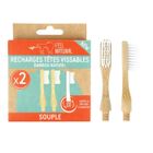 FEEL NATURAL Lot de 2 têtes vissables compatibles avec les brosses à dents vissables en bambou naturel et aluminium - souple