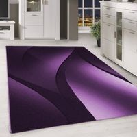 Tapis Design Moderne Abstrait Ondes optique poils courte Noir Violet Blanc (80x300 cm)