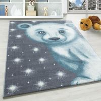 Ours blanc Tapis pour enfants à poils courts chambre d'enfant et bébé gris bleu [160 cm Rund, Bleu]