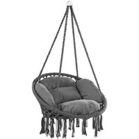 Detex Chaise suspendue Anthracite avec coussins fauteuil suspendu 1 personne hamac en coton capacité 150kg intérieur extérieur