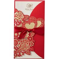 Lot de 50 cartes d'invitation de mariage avec corps intérieur vierge, cartes d'invitation pour mariage, anniversaire (Rouge)