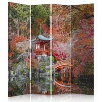 Feeby Diviseur de pièce 4 pans une face Paravent d'intérieur en toile imprimée, Jardin japonais  145x150 cm