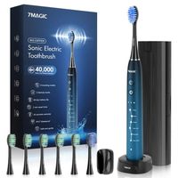 Brosse à dents électrique rechargeable sans fil 6 modes brosse à dents sonic - 3 intensités - Avec 6 têtes de rechange - Bleu