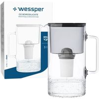 Carafe Filtrante En Verre Wessper 2,5 L - Compatible Filtres Brita Maxtra - Pour Eau Froide Et Chaude (Lavable Lave-Vaisselle)