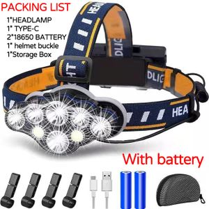 KIT SAUNA  Lampe de Sauna Portable à 8 LED et 8 Modes d'Éclairage ÉWer,Rechargeable par USB,pour la Pêche,le Camping et le - 8LED headlight C