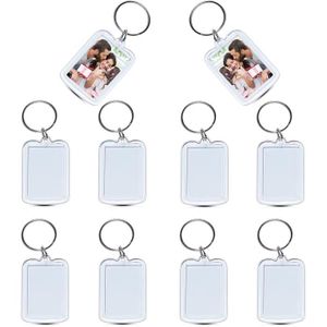10pcs clair blanc insérer photo photo cadre acrylique porte-clés anneau fendu 