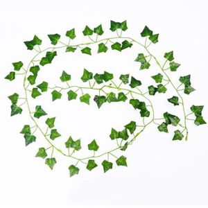 FLEUR ARTIFICIELLE Plantes - Composition florale,Guirlande de feuilles de lierre artificiel en soie,72 feuilles,2M,vigne verte,plante - Creeper Leaf
