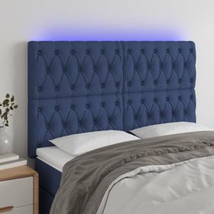 TÊTE DE LIT Tête de lit à LED - ESTINK - Bleu - 160 cm - Tissu et bois massif