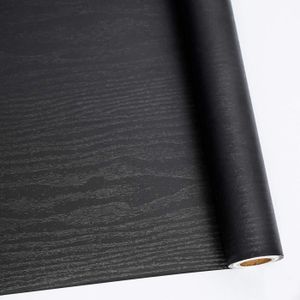 PAPIER PEINT Papier Peint 3D Adhésif Meubles Mur Décoration Tendance Imperméable- Motif Grain de Bois Noir Mate  - Facile à Enlever - 45x300cm