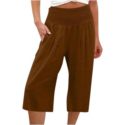 Pantalon Court Femme t Pantacourt Fluide en Coton et Lin