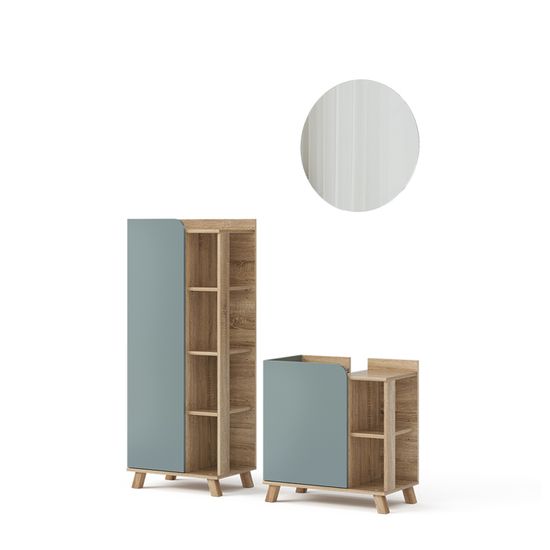 Armoire Salle De Bain Karen 50x75cm - Avec Porte Et Étages, Style Moderne Sonoma/Bleu-Gris