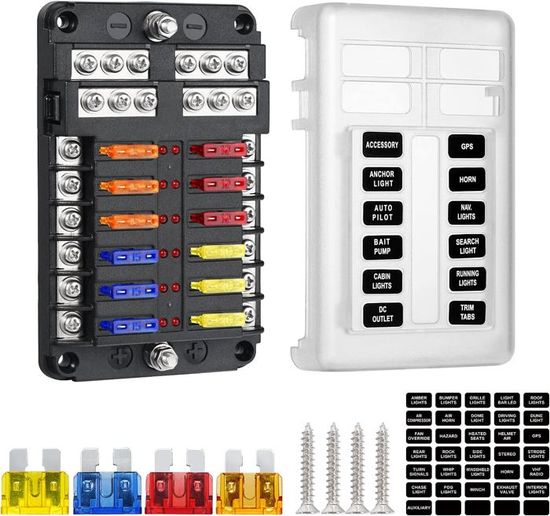 Boîte à Fusibles 6 Voies 12V Avec LED - Bloc Fusible Lame, 100A Max, Pour Voiture, Bateau, Camping-car
