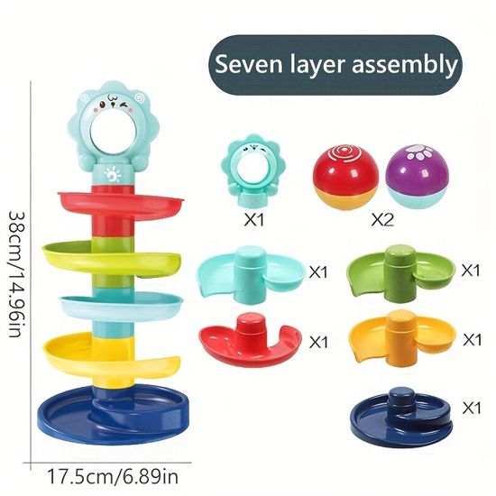 Tour à Billes 6 Couches Avec 5 Balles - Jouet éducatif Préscolaire, Développement De La Motricité Et De L'imagination, Empilable Et Détachable