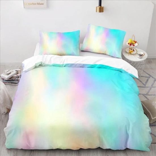 NUEYSP Housse De Couette 220x240 Arc-en-Ciel + 2 Taies 65x65 – Parure De Lit Microfibre Douce 110GSM, Imprimé 3D Coloré, Respirant, Fermeture Éclair, Style Vivant Et Moderne