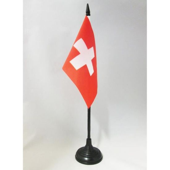 Drapeau De Table Suisse – Mini Drapeau 10 X 15 Cm, Socle Et Mât Plastique Noir - 12