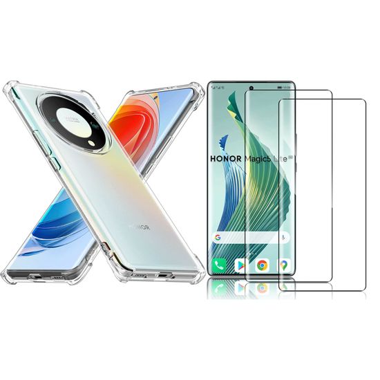Pack Accessoires Honor Magic 5 Lite : Coque Silicone Transparente Renforcée + Verre Trempé