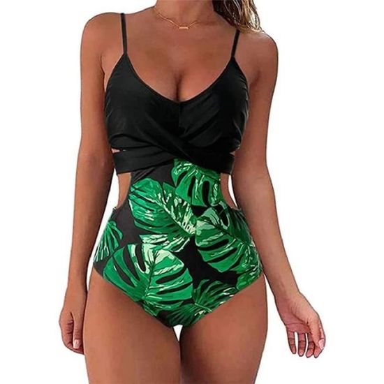 Short De Bain Femme Avec Jupe Intégrée - Taille Haute Élastique - Maillot De Bain 100% Polyester