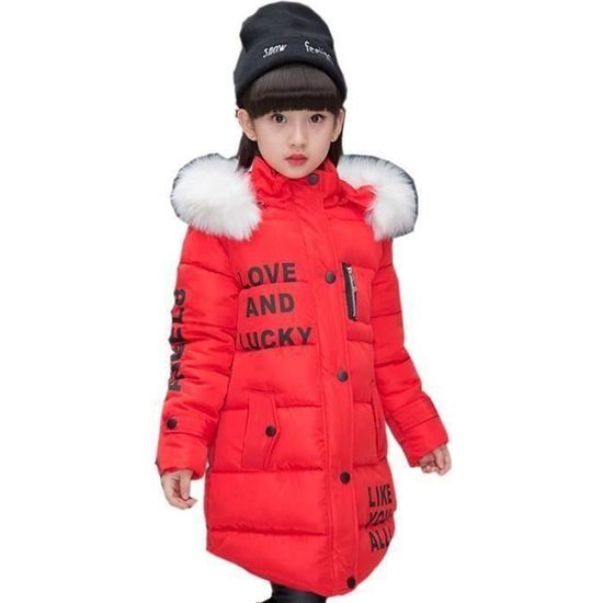 Manteau Rembourré Fille TikTok Avec Capuche En Fausse Fourrure - Noir Et Gris, Taille 4 à 13 Ans - Hiver
