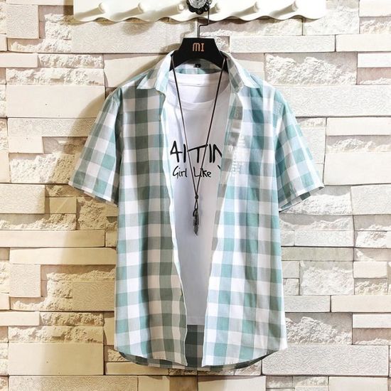 Chemise Homme G.H. Bass Manches Courtes - Vert à Carreaux, Taille XL, Occasion Très Bon état