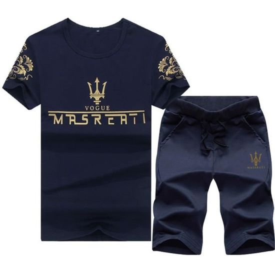 Ensemble Homme été 2 Pièces – T-shirt Et Short En Coton Oversize – Survêtement Décontracté, Sport, Plage – Grande Taille, Confortable Et Respirant