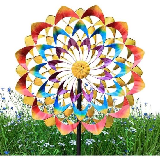 Moulin à Vent De Jardin En Bois Naturel - Hauteur 91 Cm, Ailes 66 Cm - Fait Main, Roulement à Billes - Décoration Extérieure Durable