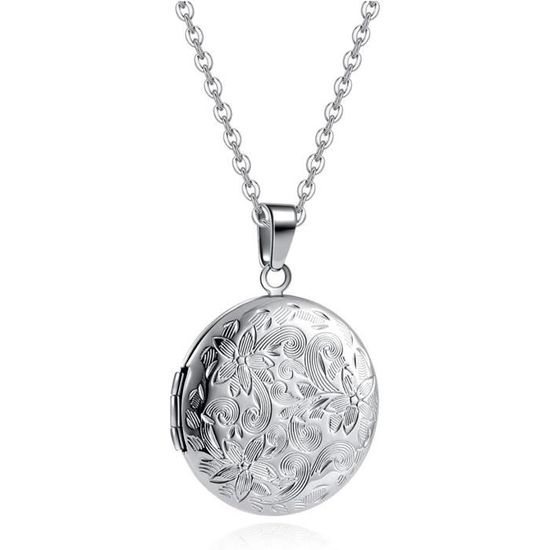 Collier pendentif porte-photo médaillon en argent
