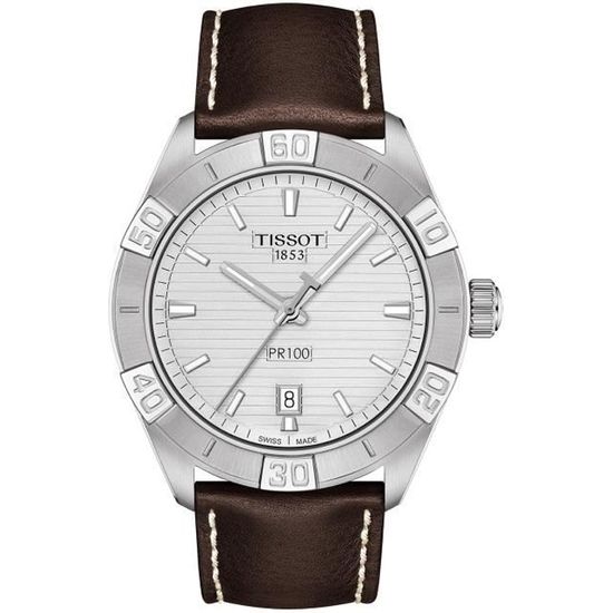 Bracelet cuir / tissu homme - TISSOT - Montre Tissot PR100 Sport Gent marron - Couleur de la matière:Blanc