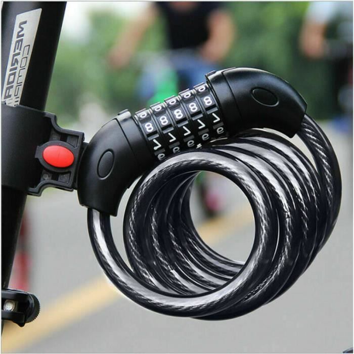 7MAGIC Cadenas à combinaison pour bicyclette Cadenas pliable pour bicyclette Cadenas à combinaison à 5 chiffres 1,2 m de long
