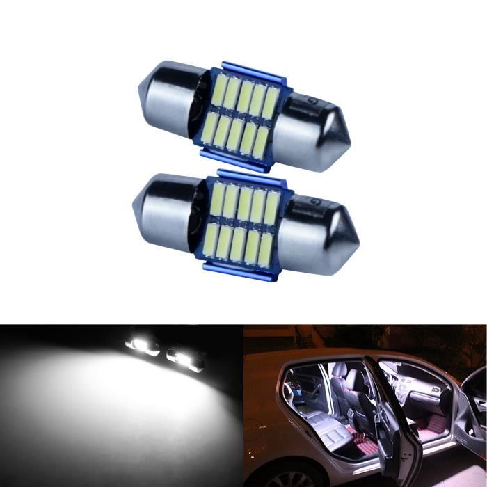 2x Navette blanc 6000K 10 SMD 4014 LED C5W 28mm Ampoule Plafonnier Plaque ANTI SANS ERREUR CANBUS