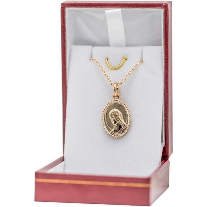 Médaille plaqué or VIERGE MARIE avec gravure prénom ou date baptême ou naissance coffret inclus et chaine de 40cm pour femme enfant