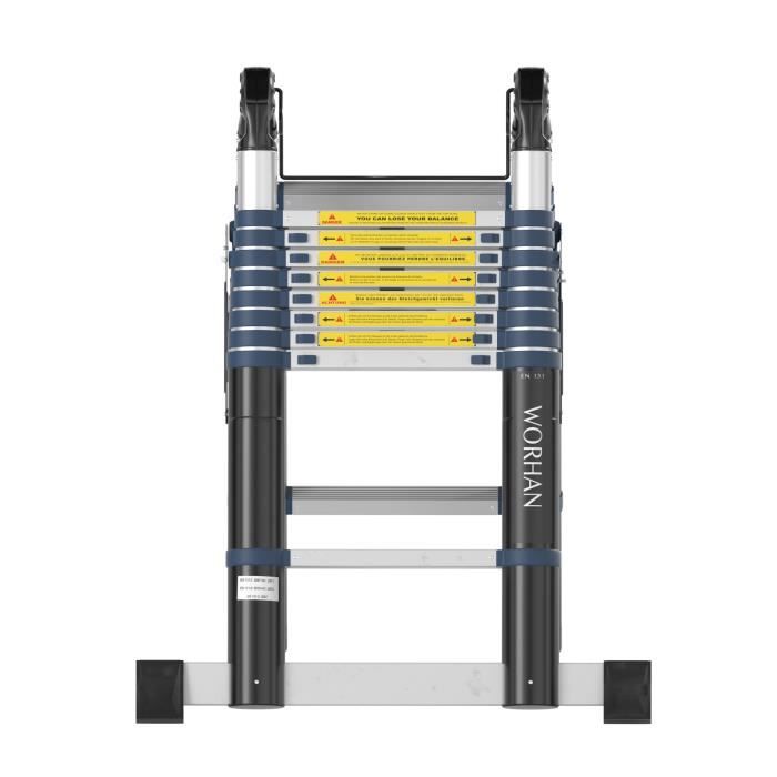 WORHAN® Echelle 5.6m Télescopique Aluminium Anodisé Modulable Pliable Polyvalente Escabeau Solide 560cm K5.6
