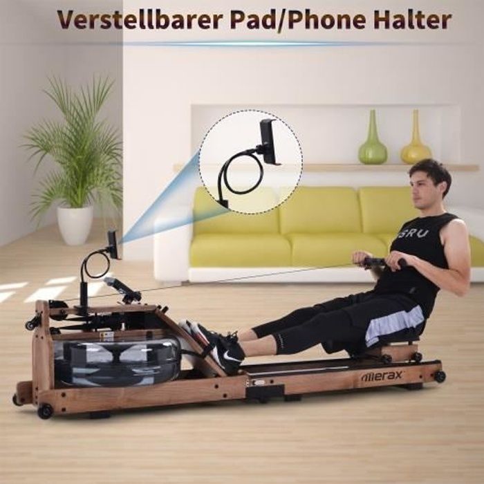 Rameur à eau pour entraînement cardio avec moniteur LCD APP Bluetooth Charge 180kg max