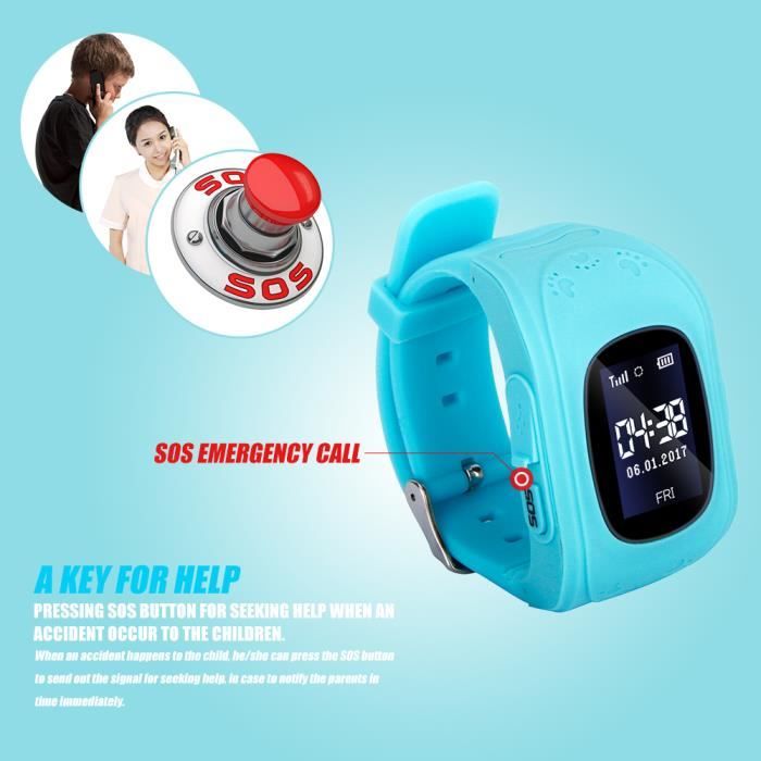 Montre d'enfant - GPS surveiller montre intelligente anti-perdu d'enfants pour Android et iPhone (bleu)