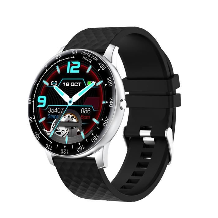Montre Connectée Femme Homme Montre IPS Tactile Plein Écran Cadran Santé Moniteur de Fréquence Cardiaque Pression Artérielle Noir