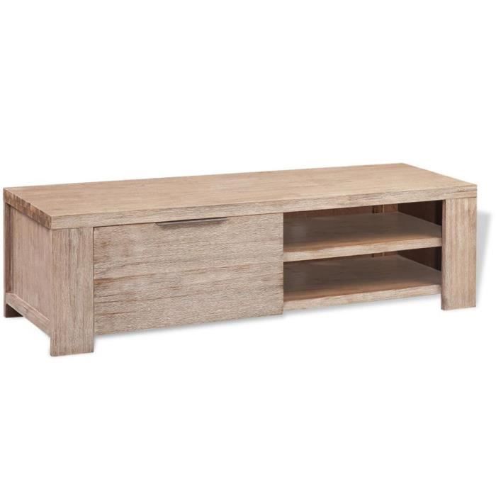 Meuble télé buffet tv télévision design pratique bois d'acacia massif brossé 140 cm 2502128