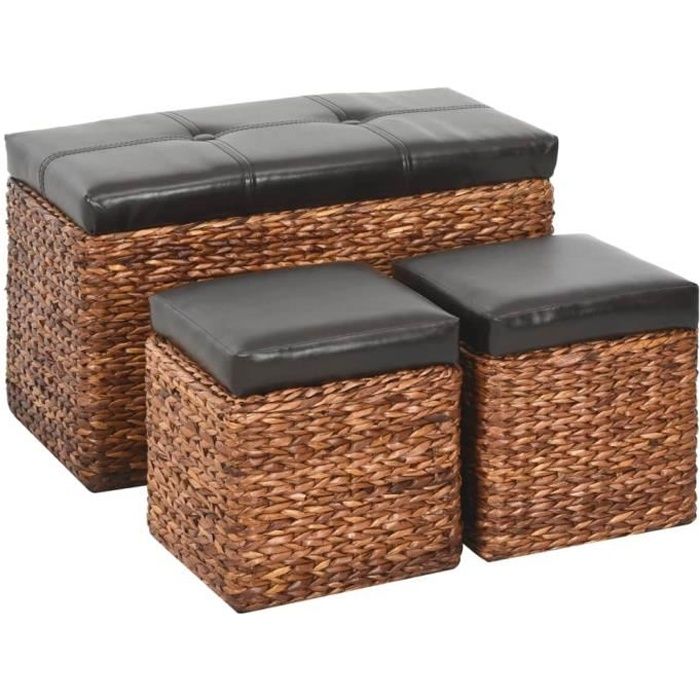 Life4281Elégant Banc de rangement Meuble Bas Coffre Jardin Décor - Banc de Salon Cuisine Banquette d'Entrée avec 2 poufs Jacinthe d'