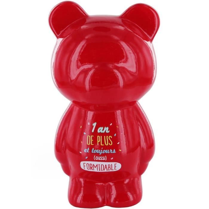 The Concept Factory TI2988 Tirelire Ours Un an de plus et toujours aussi formidable Céramique Rouge H21,8 x 10,8 x 11,6 cm