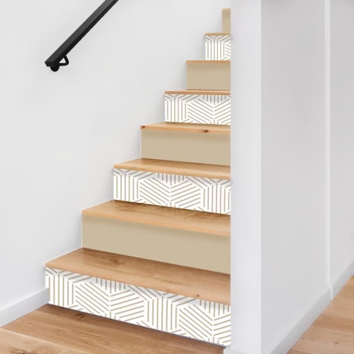 Lot de 16 - Contremarche mixée - LEA - Art Déco Blanc - Lot de 16 : L100 x H15 (kit escalier complet : 8 unis +8 motif) - Maison Dan