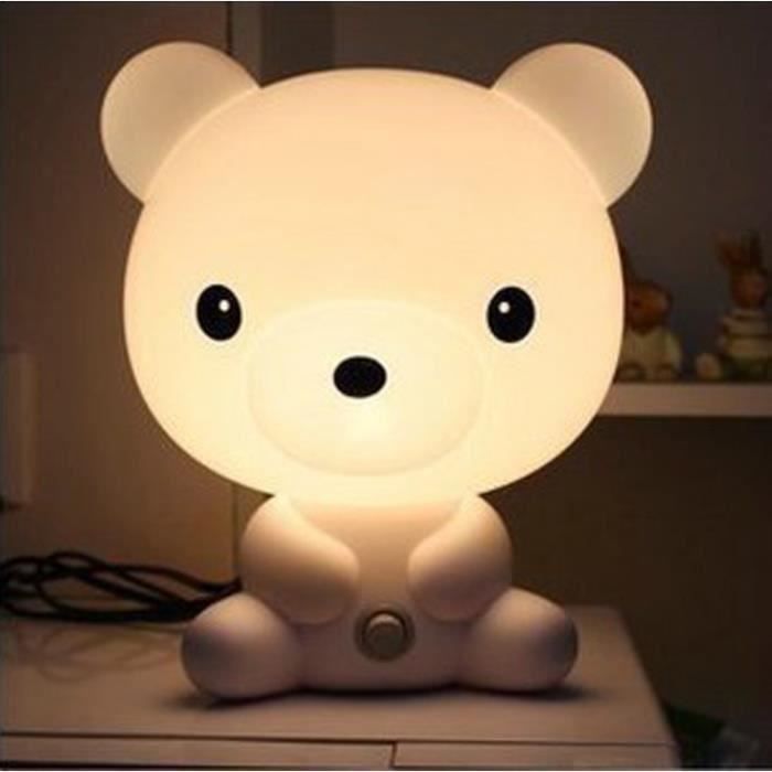 Veilleuse Lampe de Nuit Chevet Table Lumière Douce Blanc Chaud Déco Cadeau Style Ours pour Chambre Enfant Bébé