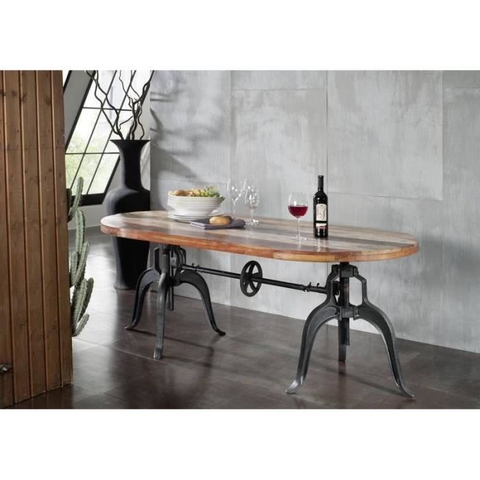 Table à manger 180x100cm - Fer et bois massif recyclé laqué (multicolore) - INDUSTRIAL #04
