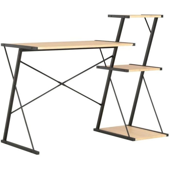 Bureau avec étagère-Table de bureau Étagère de rangement Bureau informatique design industriel Noir et chêne 116x50x93 cm