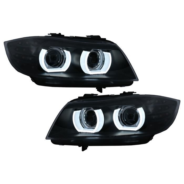 3D Angel Eyes LED DRL Xénon Phares pour BMW 3 E90 E91 LCI 2008-2011 Noir