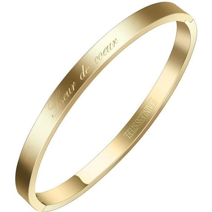 Bracelet Messages Sœur de cœur Jonc Fin en Acier Inoxydable 316L, AURSTORE bracelet Message