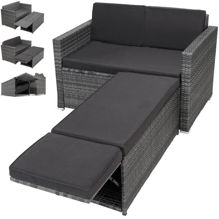 Ensemble de jardin polyrotin modulable combinaison canapé 2 places repose-pieds coussins lounge de jardin coussins terrasse balcon