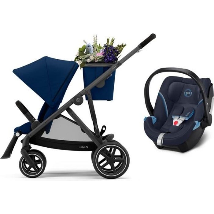 CYBEX Gazelle S Duo - Poussette (6+) avec siège auto - Pliage compact - châssis noir - Bleu