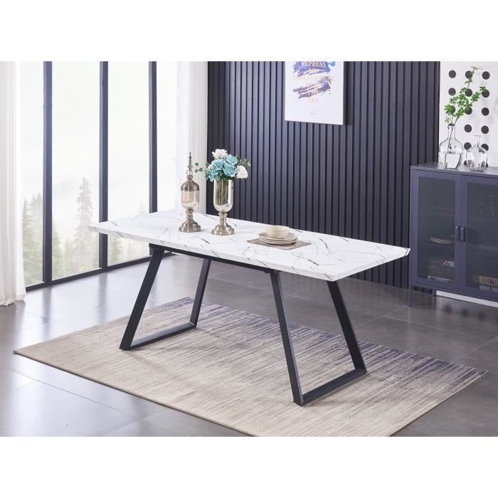 TOGA - Table à Manger Extensible Effet Marbre - Pieds en Métal - Style Contemporain - Salle à Manger, Cuisine