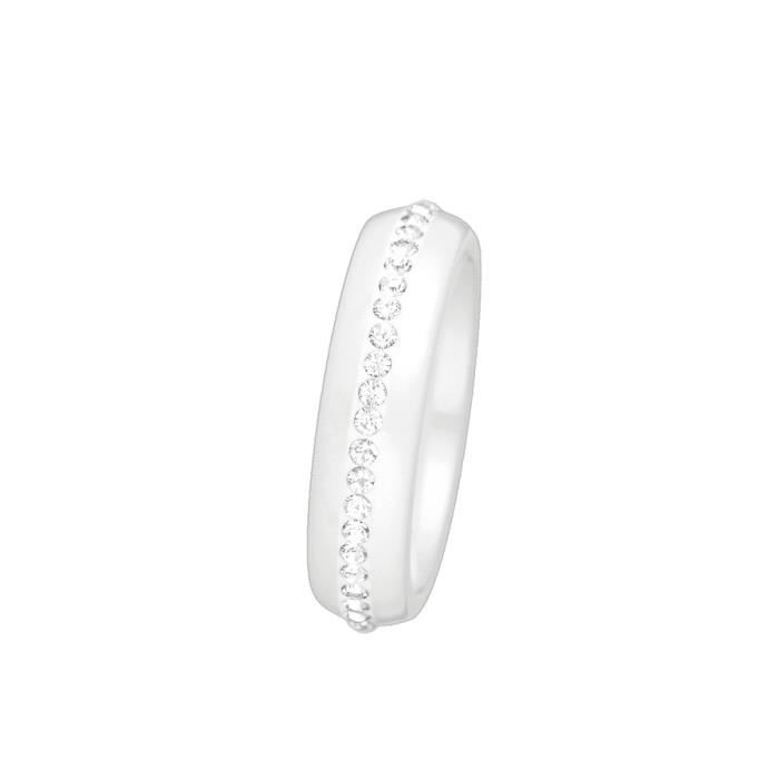 Mes-bijoux.fr - Bague Femme en Céramique Blanche et ornée de Cristaux Swarovski Elements - 7BY033WAgv_50